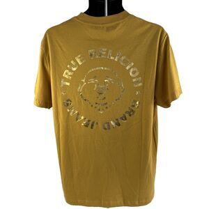 New Mens True Religion Gold Stamp Foil T-Shirt Sz L Mustard NWT $59